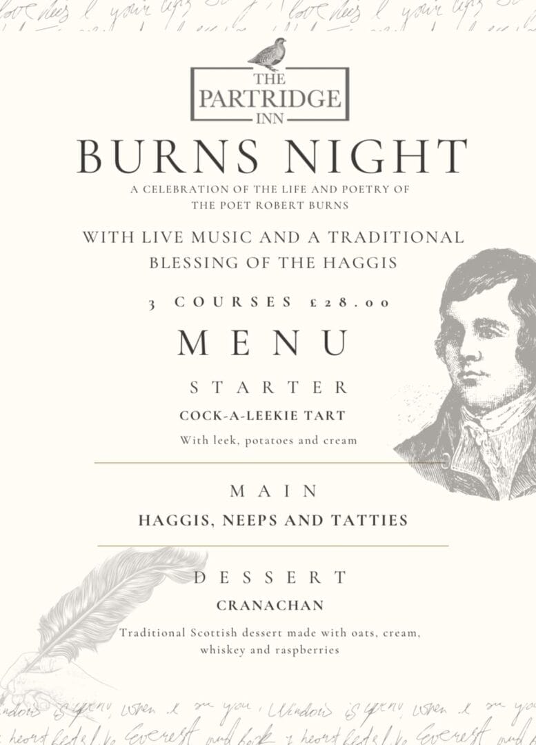 Pubs For Burns Night In Singleton - Book Now At The Partridge Inn !