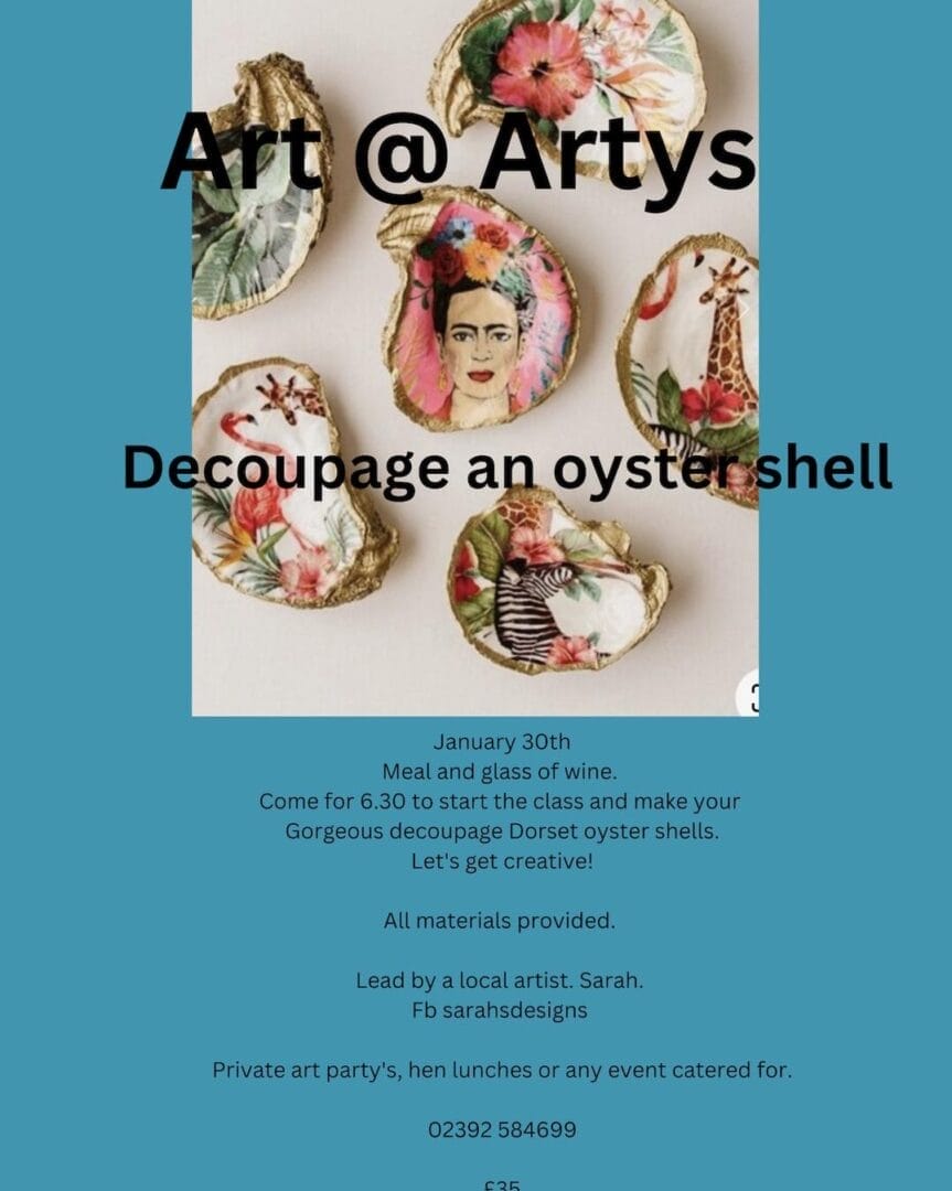 Restaurants In Gosport With Events - Enjoy An Art Class At Artys Clarence Marina !