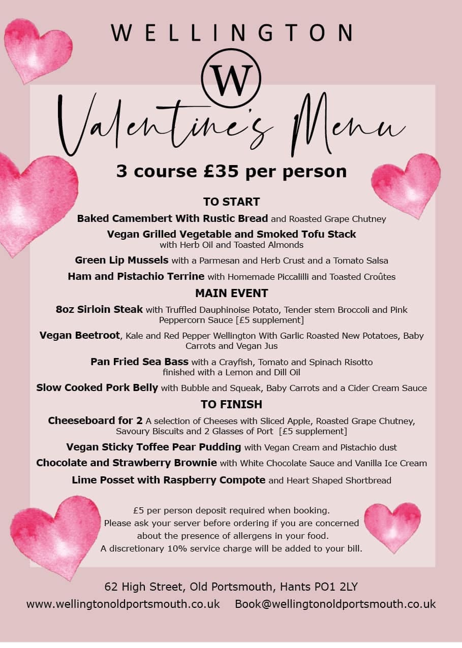 Pubs For Valentines Day In Old Portsmouth - Indulge At The Wellington !