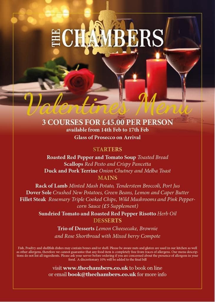 Restaurants In Southsea For Valentines Day - Celebrate With The One You Love At The Chambers !