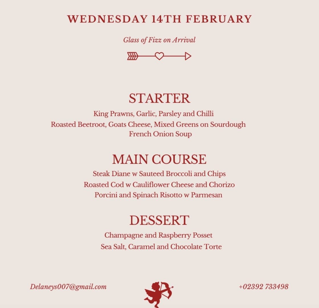 Restaurants For Valentines Day In Southsea - Book Now At Delaneys !