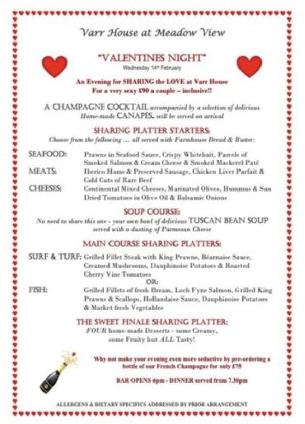 Restaurants In Hampshire For Valentines Day - Love Is In The Air At Varr House !
