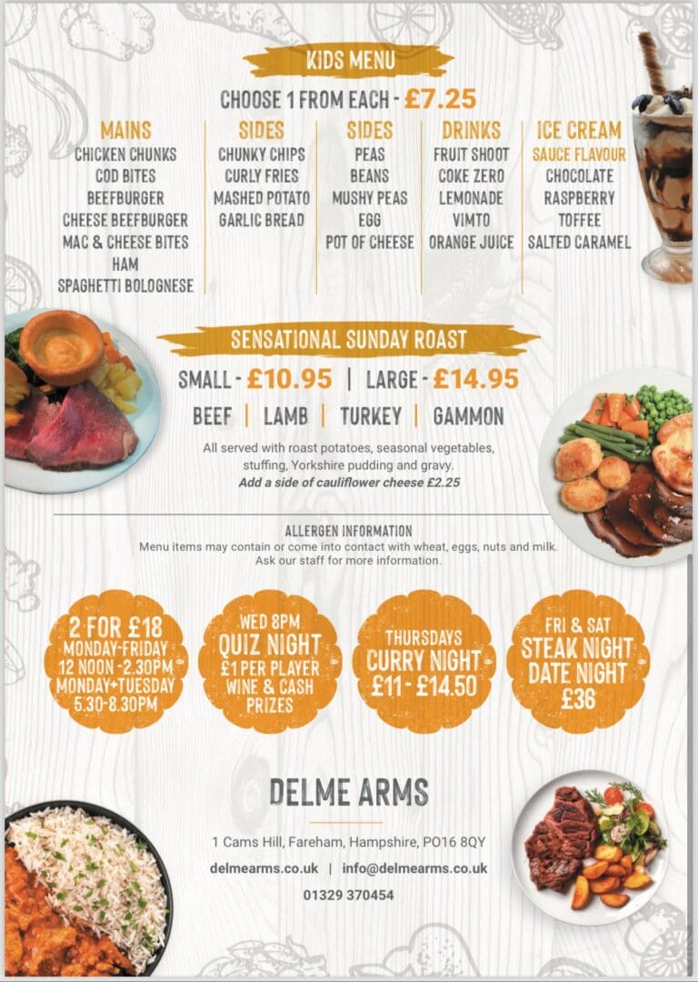 Pubs In Fareham With A New Lunch Menu - Enjoy At The Delme Arms 
