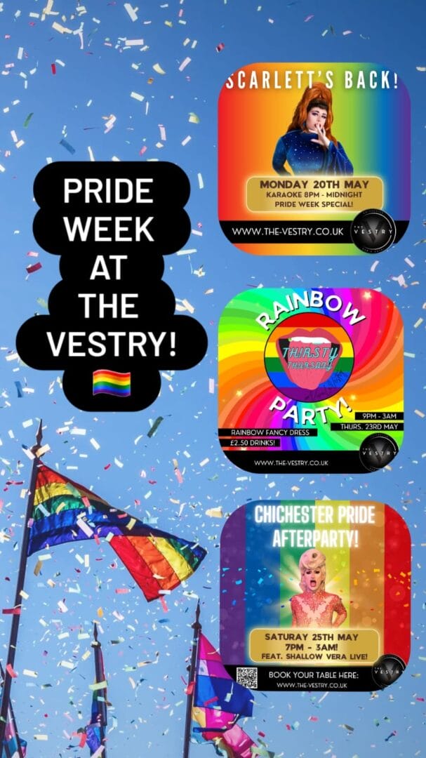 Bars With Events In Chichester - The Vestry Is Celebrating Pride Week !