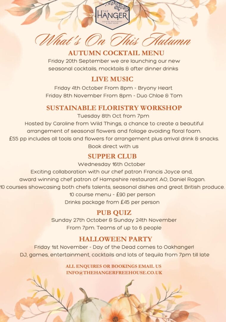 Pubs With Events In Hampshire - Enjoy Autumn At The Hanger Freehouse !